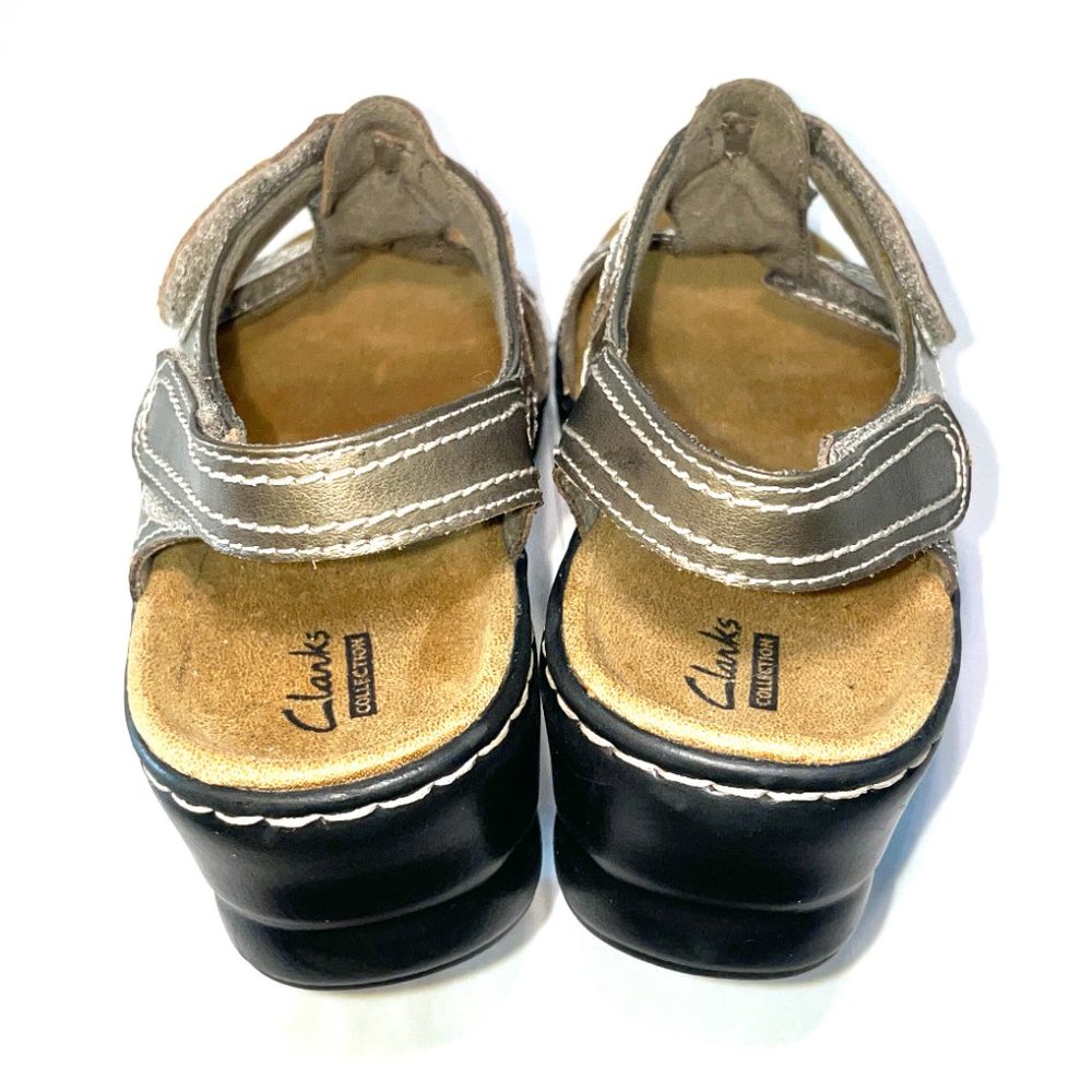 NWOT Clarks Collection Wedge Sandals Metallic Bronze Hook/Loop Backstrap US 10 - Picture 4 of 9